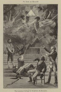 Inwijding in een loge van de Rite van Misraim (gravure) door French School