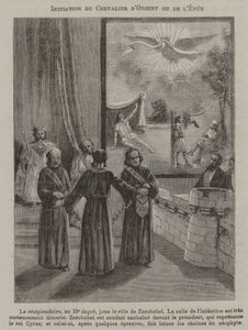 Inwijding van een Ridder van het Zwaard, of Ridder van het Oosten (gravure) door French School