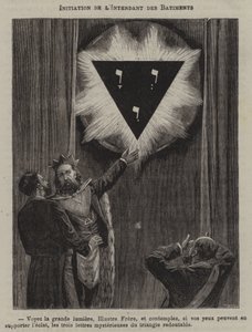 Inwijding van een opzichter van het gebouw (gravure)