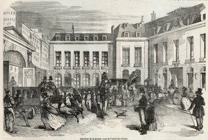 Interieur van de grote binnenplaats van het postkantoor in Parijs - Gravure in 