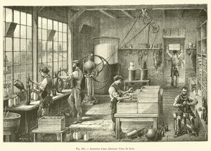 Interieur van een Seltzer waterfabriek door French School