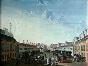Binnenplaats van de keizerlijke postkoetsdienst, begin 19e eeuw door French School