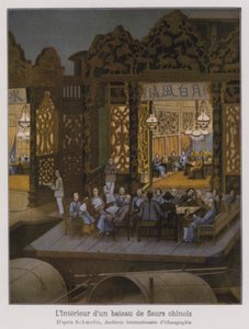 Interieur van een bloemenboot, een Chinese plezierboot (kleurenlitho) door French School