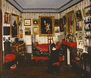 Interieur van een kamer met een dame die schildert, 1850