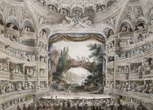 Interieur van het Théâtre de la Comédie Française in 1791, naar een originele aquarel door French School