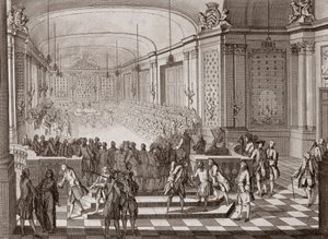 Interieur van de Jacobijnenhal, in Nantes, tijdens de vergadering van de Verenigde Staten van Bretagne in 1764.
