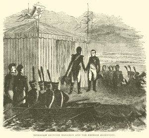 Ontmoeting tussen Napoleon en keizer Alexander (gravure)