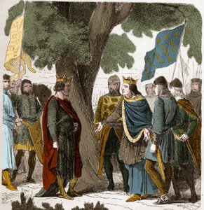 Interview van Gisors in Opper-Normandië tussen koning Filips August en koning Hendrik II 2 Plantagenet van Engeland (1133-1189) in 1188. door French School