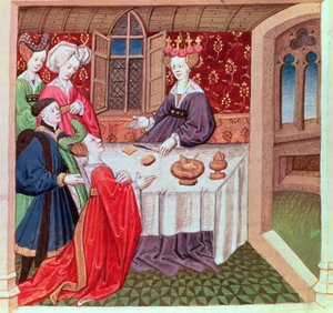 Isolde smeekt koningin Guinevere om bescherming, Roman du Chevalier Tristan