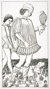 Italiaanse Edelman met een Havik, naar een speelkaart gegraveerd op koper, c.1460, uit 