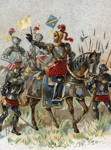 Italiaanse Oorlogen: Lodewijk XII (1462-1515), koning van Frankrijk, bij de Slag bij Agnadel (Milaan) in Italië op 14 mei 1509. Chromolithografie door French School