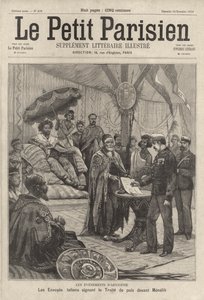 Italiaanse gezanten ondertekenen het vredesverdrag om een einde te maken aan de Eerste Italiaans-Ethiopische Oorlog voor Keizer Menelik II van Ethiopië door French School