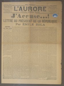 JAccuse brief door Emile Zola, gepubliceerd in LAurore, 13 januari 1898