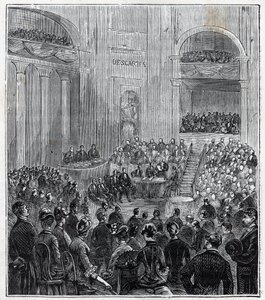 Jacques Babinet (1794 - 1872), Franse natuurkundige en astronoom op de plechtige bijeenkomst van de vijf Academies in 1840 - Gravure in 