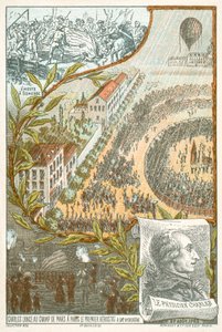 Jacques Charles lanceert de eerste waterstofballon vanaf het Champ de Mars, Parijs, 27 augustus door French School
