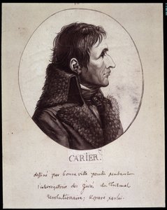 Jean Baptiste Carrier (1756-1794), getekend door Gouneville tijdens het verhoor van de Projures van het Revolutionaire Hof door French School
