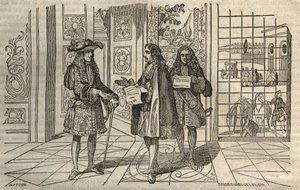 Jean Baptiste Colbert (Jean-Baptiste) (1619-1683) in een vergadering met koning Lodewijk XIV en Francois Louvois (1641-1691) in Versailles - gravure naar Leclerc - door French School
