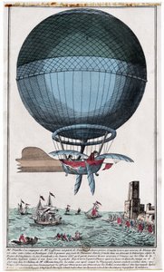 Jean Pierre Blanchard (1753 - 1809) en John Jefferies (1745 - 1819) arriveren in Calais na het oversteken van het Engelse Kanaal in een heteluchtballon op 7 januari door French School