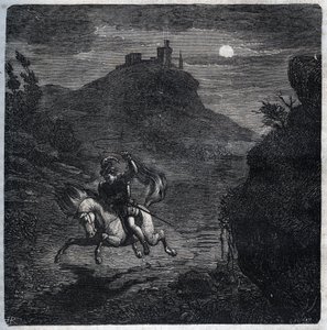 Jean de Laval Graaf van Chateaubriant (Laval-Chateaubriant) (1486-1543) vluchtte naar Engeland na het vermoorden van zijn vrouw Francoise de Foix, Gravin van Chateaubriant (ca. 1495-1537). Gravure uit 1871 in 