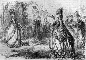Jeanne Becu, gravin (of Madame) van Barry (1743-1793) favoriet van Lodewijk XV in het paviljoen van Lucienne. Gravure in 