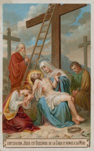 Jezus wordt van het kruis gehaald en aan zijn moeder teruggegeven. De dertiende statie van de kruisweg