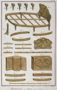Timmerman, een bank, illustratie uit de Encyclopedie des Sciences et Metiers door Denis Diderot (1713-84) gegraveerd door Robert Benard (fl.1734) gepubliceerd ca.1770 door French School