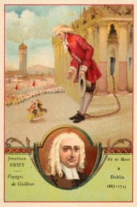 Jonathan Swift, Ierse auteur, en een scène uit zijn roman Gulliver