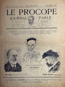 Journal du Proope, Parijs café, februari 1895: portretten van Franse dichters Paul Verlaine, Paul Arene en Laurent Tailhade.