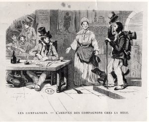 Gezel die aankomt bij een pension, c. 1850 door French School