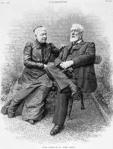 Jules Verne en zijn vrouw - gravure door French School