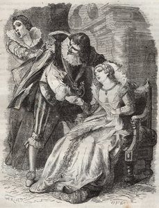 Springend als een woedende, grijpt de hertog bij zijn jas... Koningin van Frankrijk Anne van Oostenrijk (1601-1666) en de Hertog van Buckingham (George Villiers)