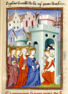 Gerechtigheid, de Maagd en Heiligen, MS Harley 4431, f.361r, Frankrijk, c.1410-14 door French School