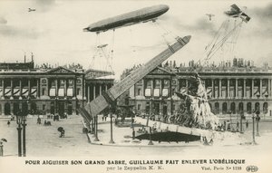 Kaiser Wilhelm II verbeeldt het verwijderen van de obelisk uit Parijs met een Zeppelin door French School