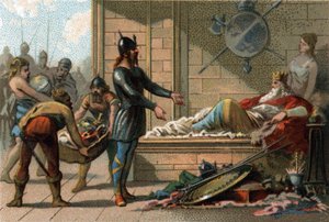 Koning Clovis III, bijgenaamd Le Feneant, koning van Frankrijk van 691 tot 695. Chromolithografie rond 1890 door French School