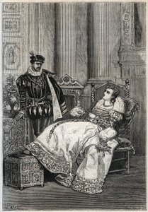 Koning Hendrik II (1519-1559) en Diane de Poitiers (1499-1566) - gravure uit 