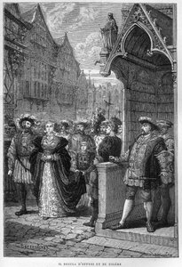 Koning Hendrik VIII (1491-1547) Ziet Anna van Kleef (1515-1557) - gravure uit 