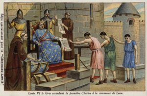 Koning Lodewijk VI van Frankrijk verleent het eerste charter aan de stad Laon, 1128
