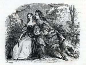 Koning Lodewijk XIV (1638-1715) en zijn minnares Louise de La Valliere (1644-1710) - (gravure) 1846 door French School