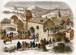 Koning Lodewijk XIV (1638-1715) bezoekt Melle de Fontanges (1661-1681) in Port Royal rond 1680. Gravure in 