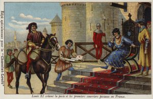 Koning Lodewijk XI stelt de eerste postdienst in Frankrijk in, 1464 door French School