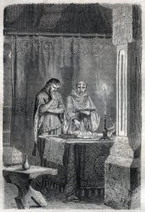 Koning van Frankrijk Karel V de Wijze (1338 - 1380) raadpleegde de waarzeggers. Gravure in 