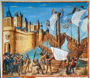 Koning van Frankrijk Lodewijk IX (Saint Louis) (1214-1270) vertrekt op de zevende kruistocht (miniatuur)
