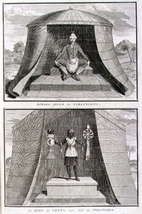 Kiwasa en de god van de winden, afgoden van de Virginians, illustratie uit 