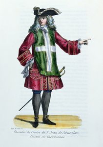 Ridder van de Orde van Sint-Jan van Jeruzalem, illustratie uit Geschiedenis en Kostuums van Monastieke Orden door Vader Helyot, 1842 door French School
