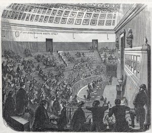 De School voor Geneeskunde van Parijs - het grote amfitheater - Gravure in 