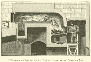 Het crematoriumgebouw van Père-Lachaise, Doorsnede van de oven door French School