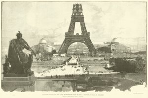 De Wereldtentoonstelling van 1889, staat van de werken op Champ de Mars, uitzicht vanaf het Palais du Trocadero, naar de foto van M H-C Godefroy door French School