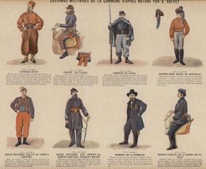La Commune de Paris, Militaire Kostuums van de Commune door A Raffet (kleur litho) door French School