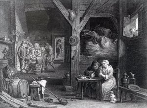 La Fumeuse, prent door Jean Baptiste Patas naar David Teniers de Jongere, 1786-1808 door French School