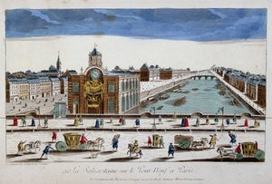 La Samaritaine (waterpomp) op de Pont Neuf in Parijs - optisch zicht door French School